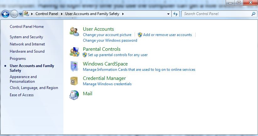 click on user account