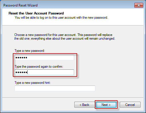 new password wizard