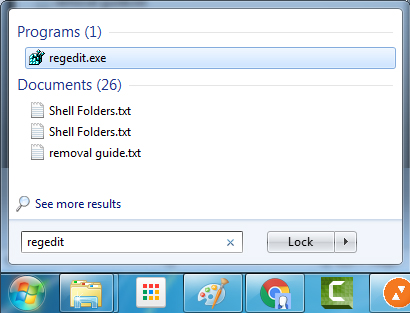 regedit start search win7