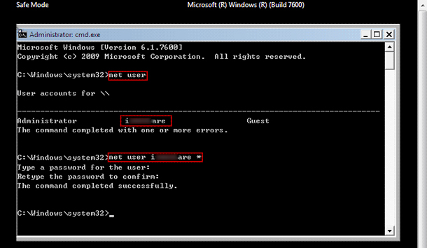 reset password con CMD