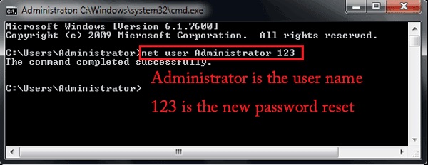 reset password amministratore di win 7 con comando