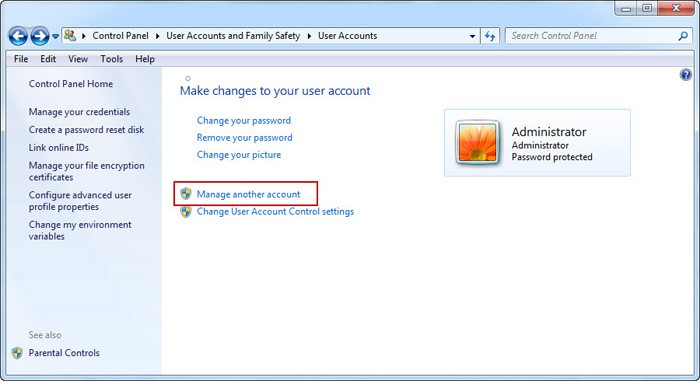 reset windows 7 password using admin