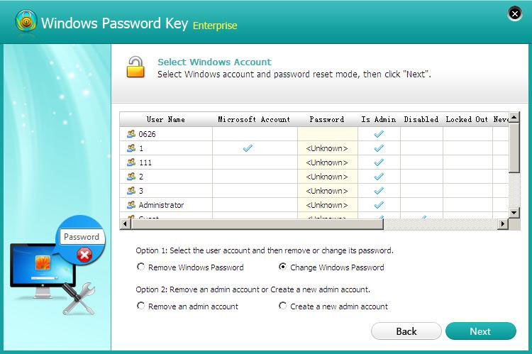 windows password key reset password