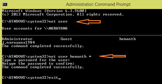 admin cmd reset password