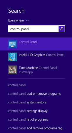 search control panel