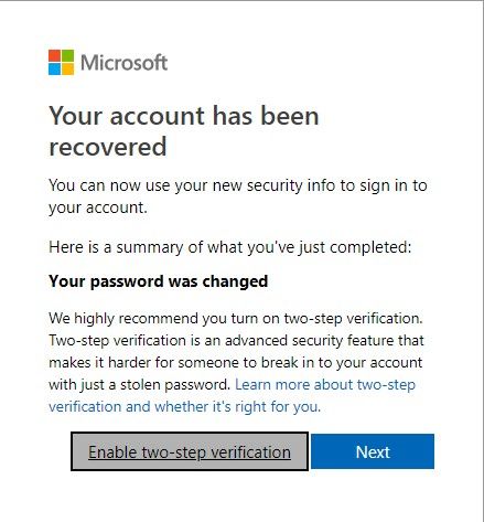successfully reset