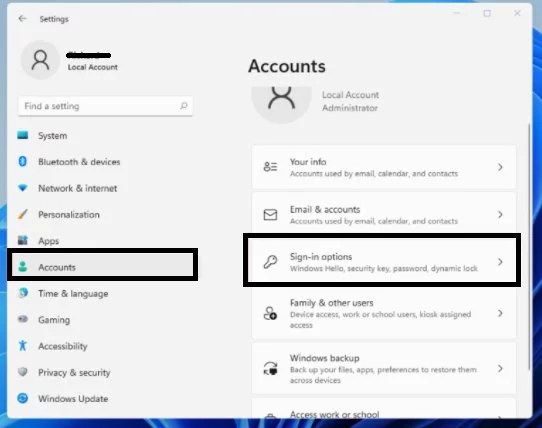 account sign in option