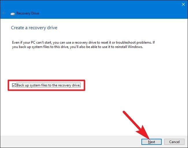 create recovery drive