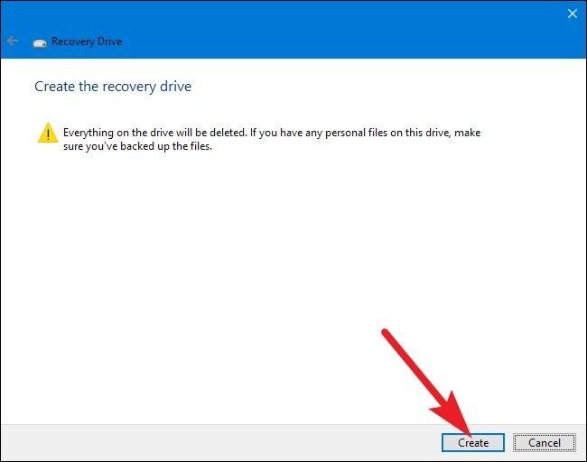 create recovery drive