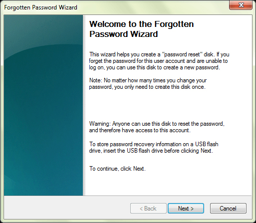 forgotten password window