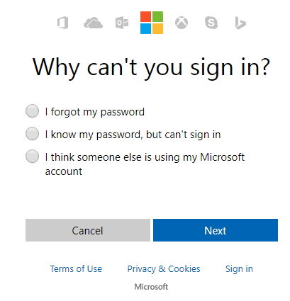 Microsoft reset