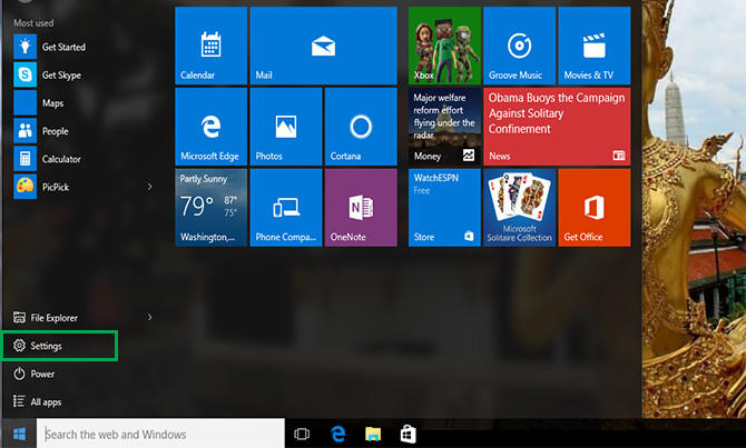 Click on Microsoft windows10 start button