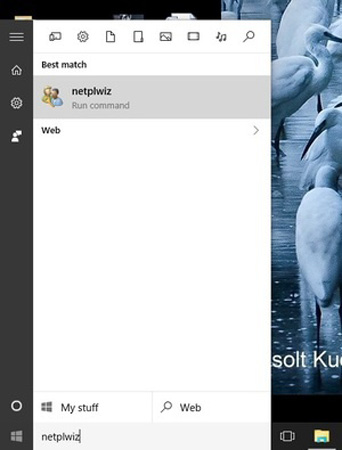 netplwiz start menu