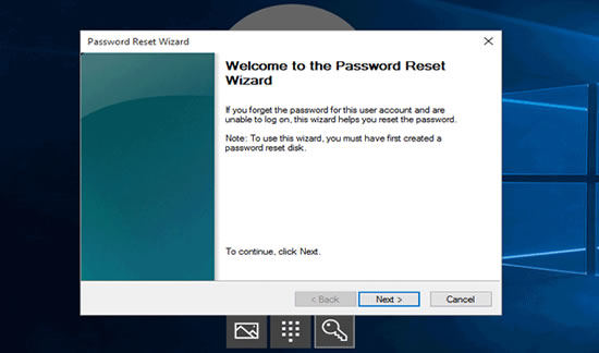 password reset wizard Windows 10