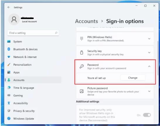 sign option password
