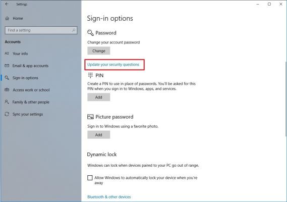 signin options security questions