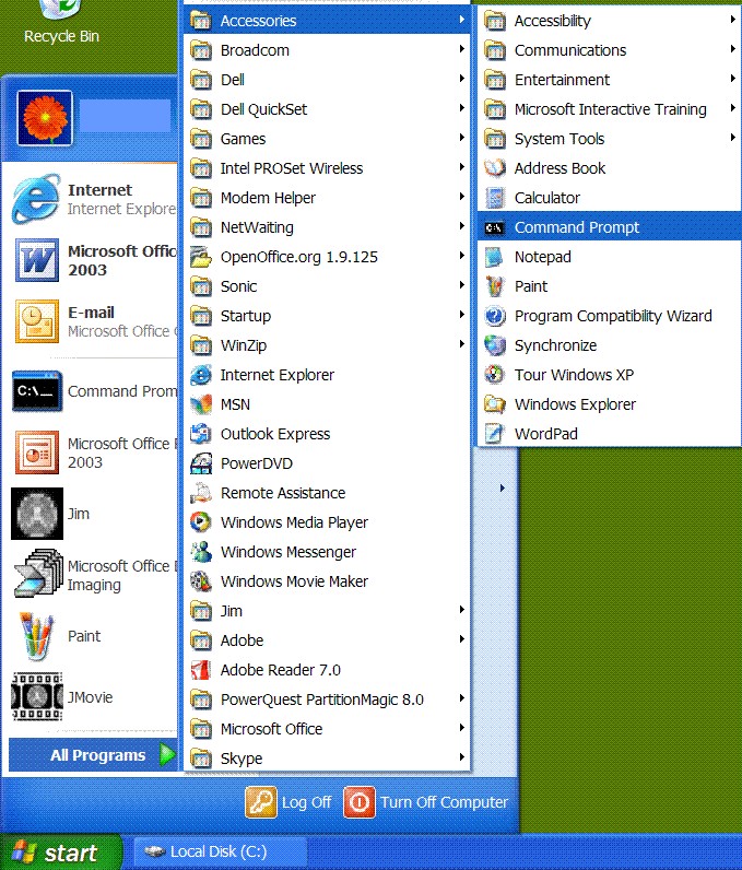 start accessories command prompt