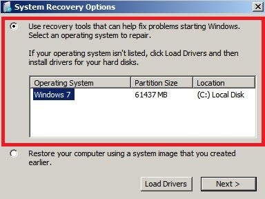 system recovery option