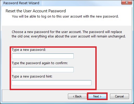 type new password
