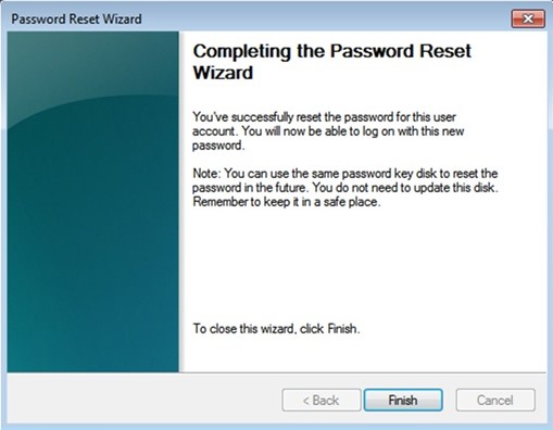 windows 7 password reset completed
