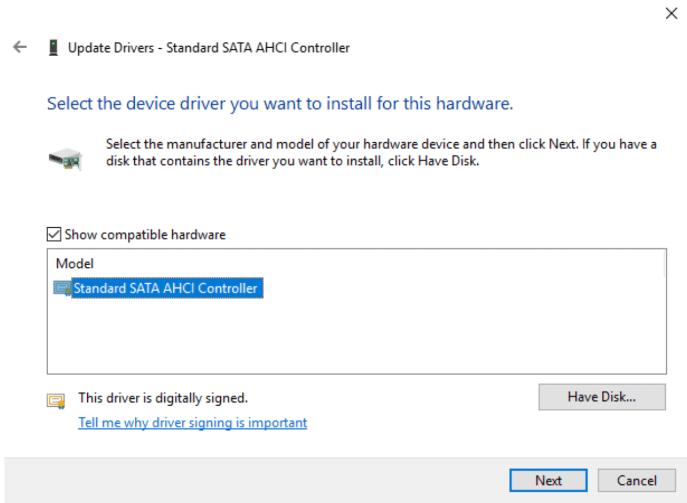 choose stardard sata achi controller