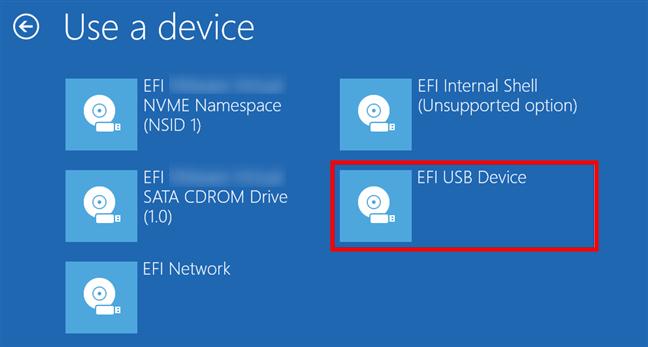 scegli dispositivo usb efi