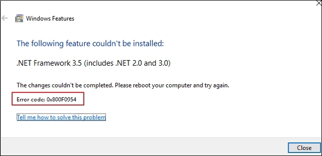 síntoma de código de error 0x800f0954