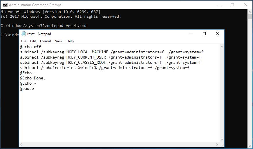 reset permissions with sublnacl tool