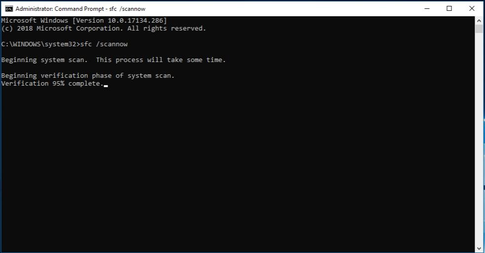 digitare il comando sfc per correggere lo schermo nero di Windows 7 con il cursore