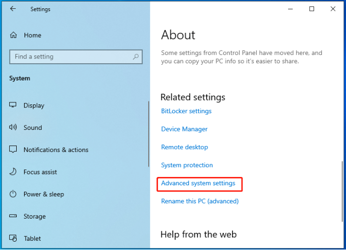 click advanced system settings