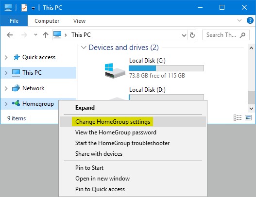 change homegroup settings