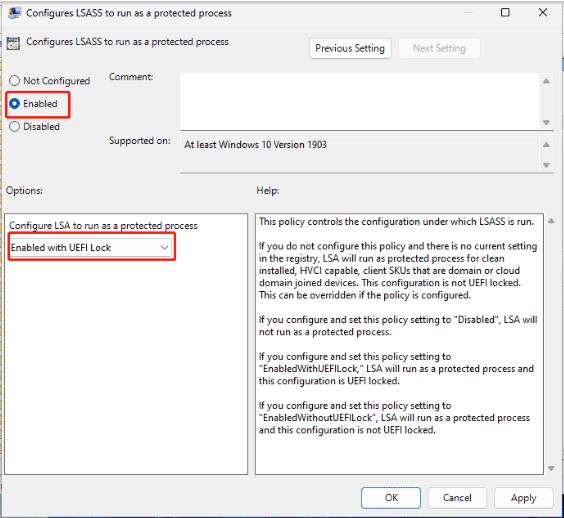 scegli abilita con blocco uefi