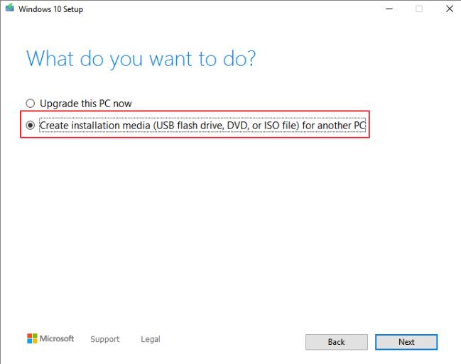 create installation media option