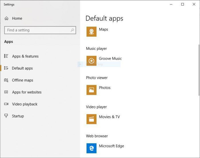 default apps windows10