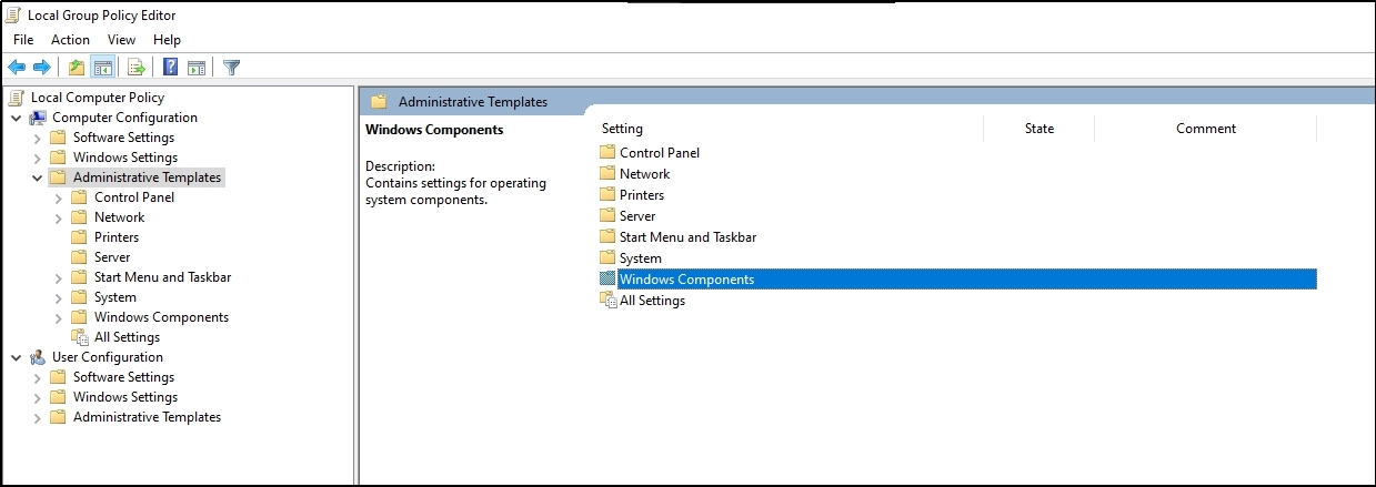 vai al componente di Windows