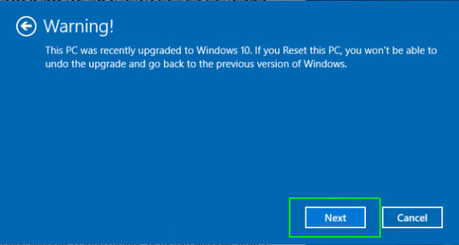 hit next to reset pc to fix windows hello compatible camera not found