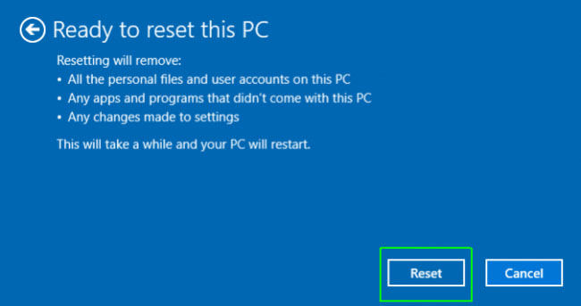 reset pc successfully to fix windows hello compatible camera not found