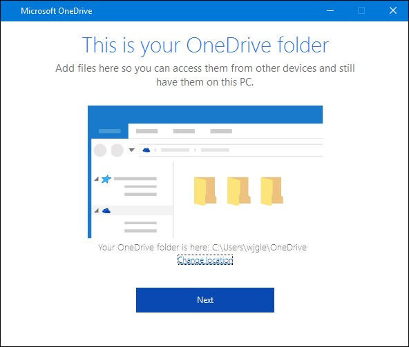 select the onedrive location