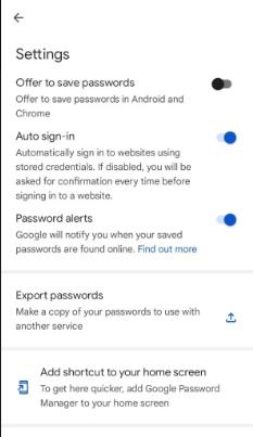 spento per salvare la password