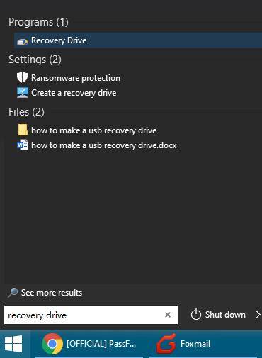 search recovery drive to create in windows