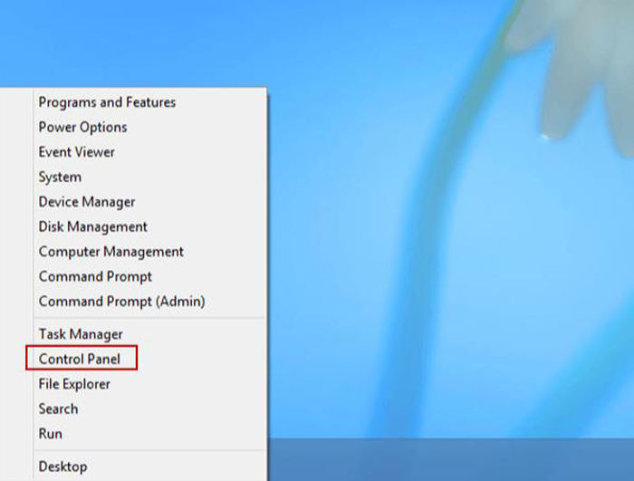 selecct contol panel windows8