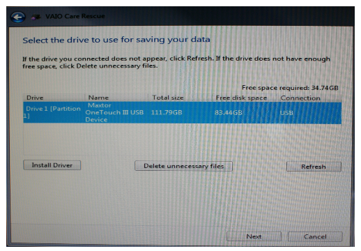 select drive to format sony vaio laptop using assist button