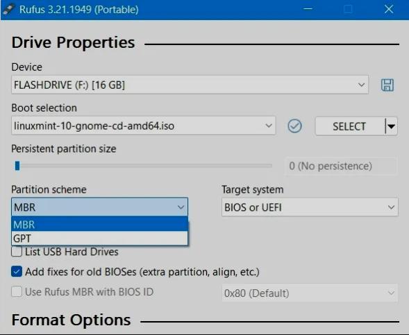 select mbr in partition scheme