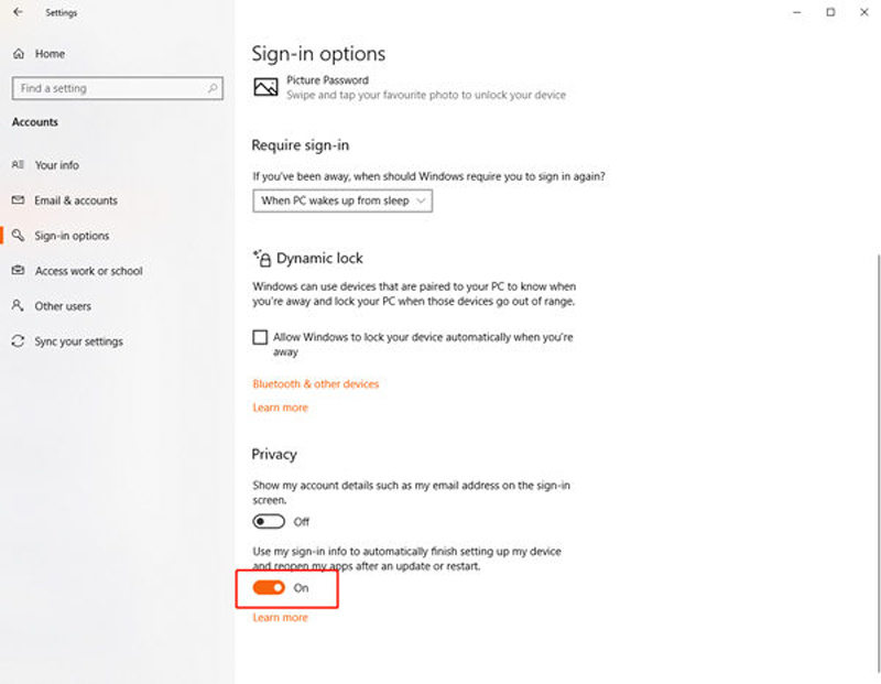 sign in options