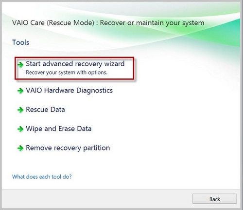 start advanced recovery wizard