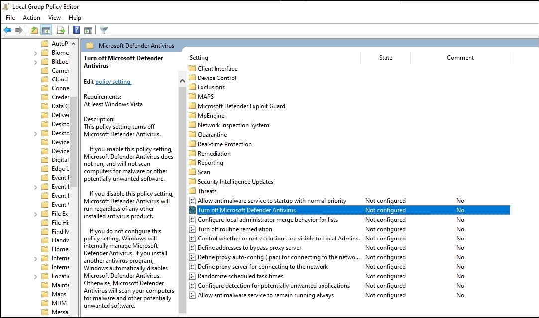 disattivare microsoft defender