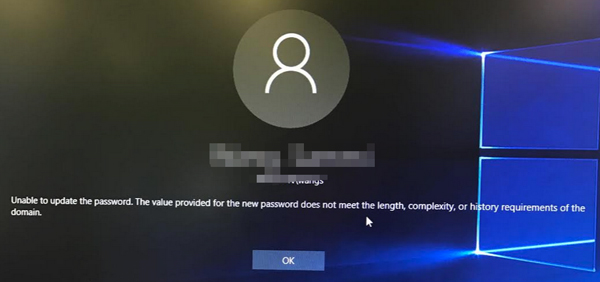 problème de mot de passe de mise à jour Windows