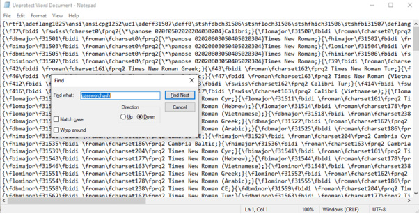 removing password from Word document - find passwordhash