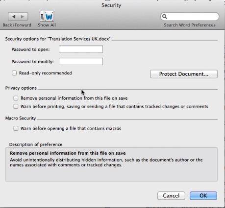 word for mac sceurity