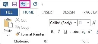undo to recover deleted text in word